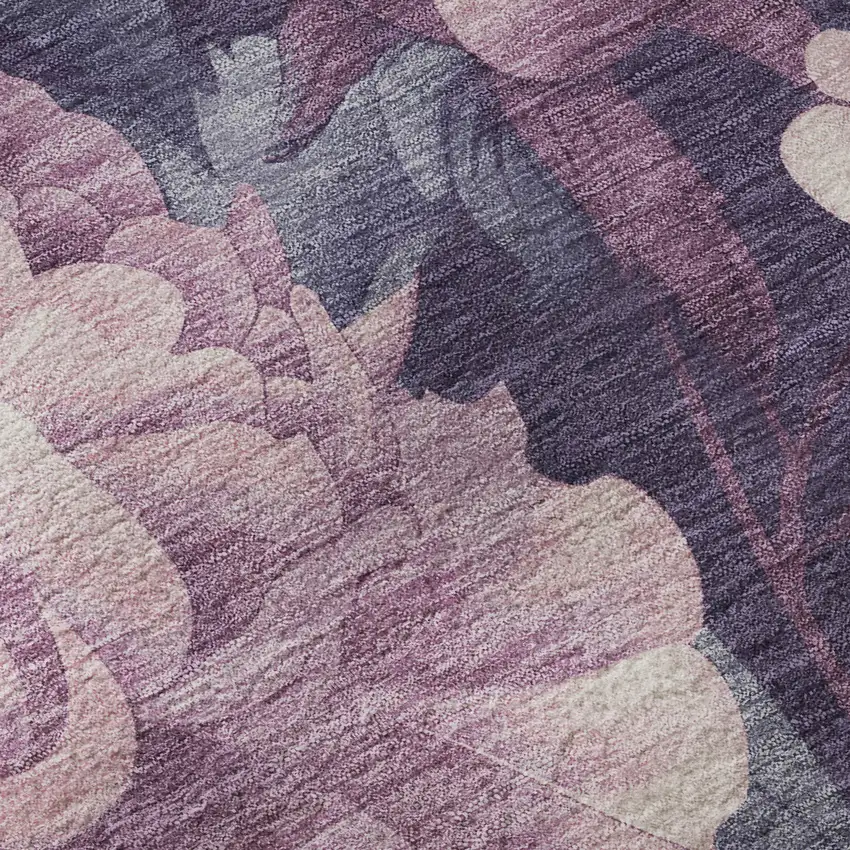 8' Pink Gray And Mauve Floral Washable Area Rug With UV Protection Photo 9