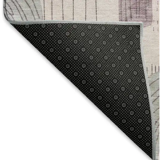 8' Pink Gray And Silver Geometric Washable Round Rug With UV Protection Photo 5