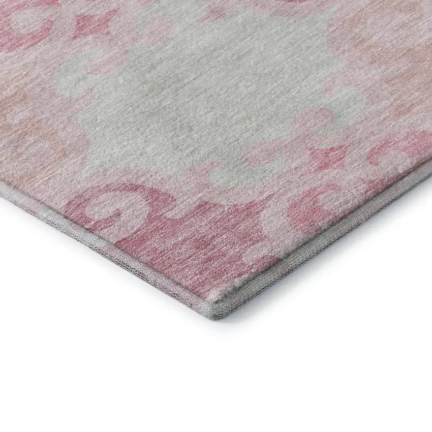 8' Pink Gray And Silver Trellis Washable Round Rug With UV Protection Photo 7