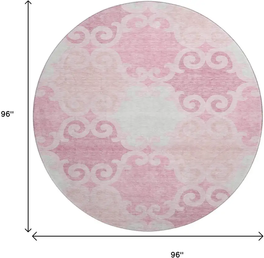 8' Pink Gray And Silver Trellis Washable Round Rug With UV Protection Photo 8