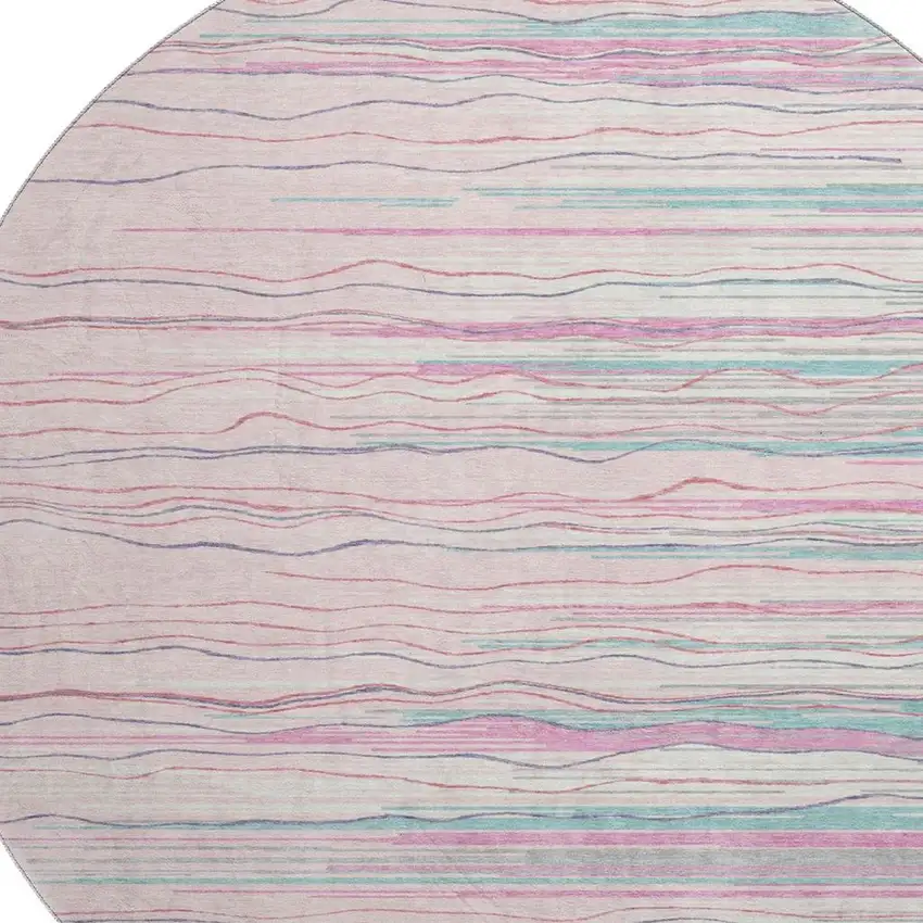 8' Pink Gray And Teal Striped Washable Round Rug With UV Protection Photo 2