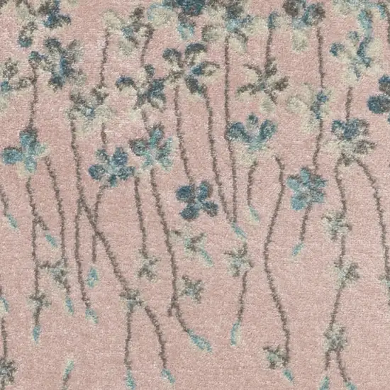 7' Pink Gray and Blue Floral Vines Runner Rug Photo 6