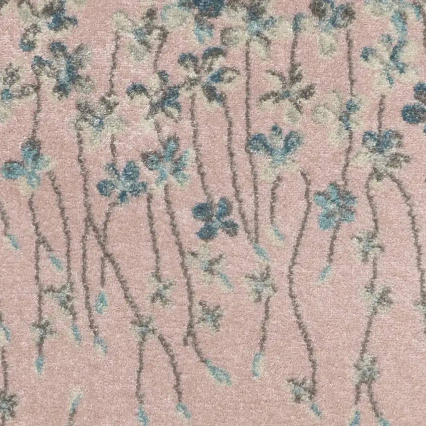 7' Pink Gray and Blue Floral Vines Runner Rug Photo 6