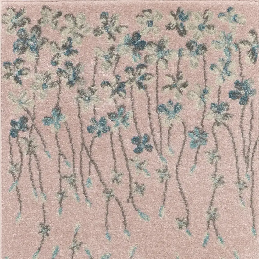 7' Pink Gray and Blue Floral Vines Runner Rug Photo 7