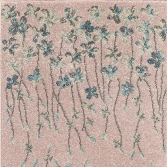 7' Pink Gray and Blue Floral Vines Runner Rug Photo 7