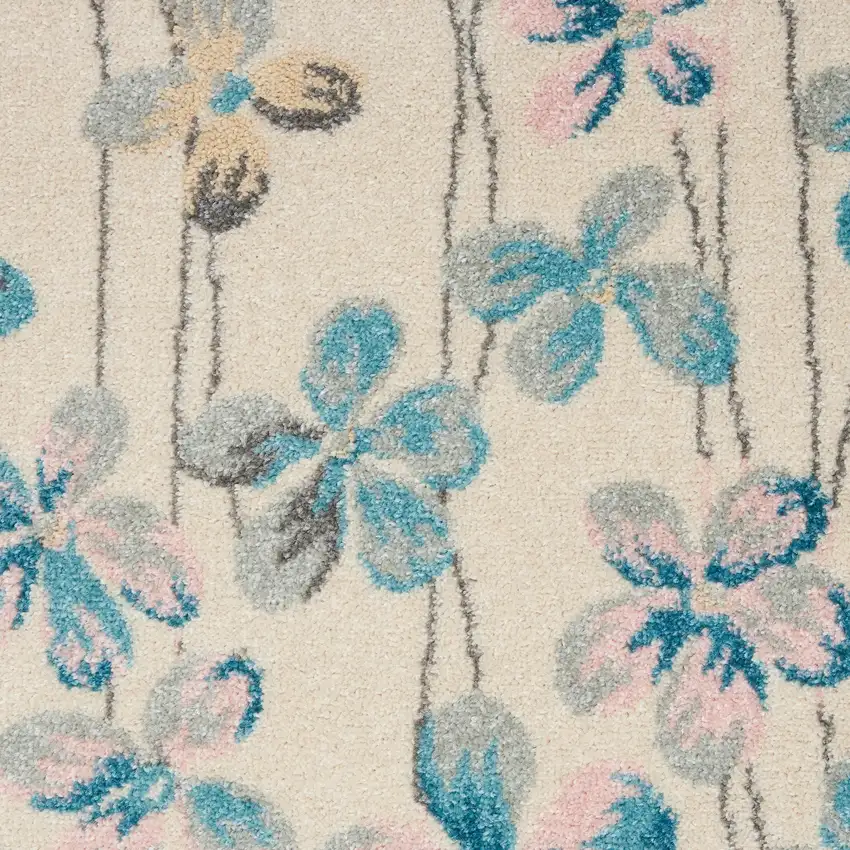7' Pink Gray and Blue Floral Vines Runner Rug Photo 1