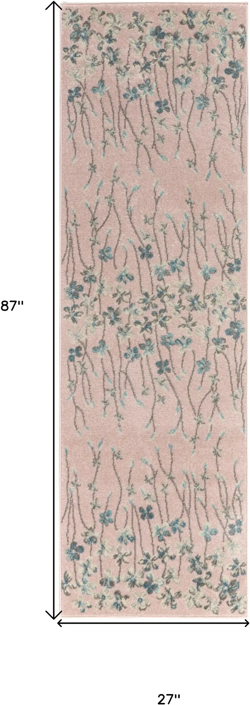 7' Pink Gray and Blue Floral Vines Runner Rug Photo 3