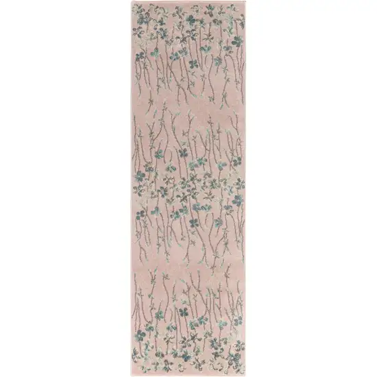 7' Pink Gray and Blue Floral Vines Runner Rug Photo 2