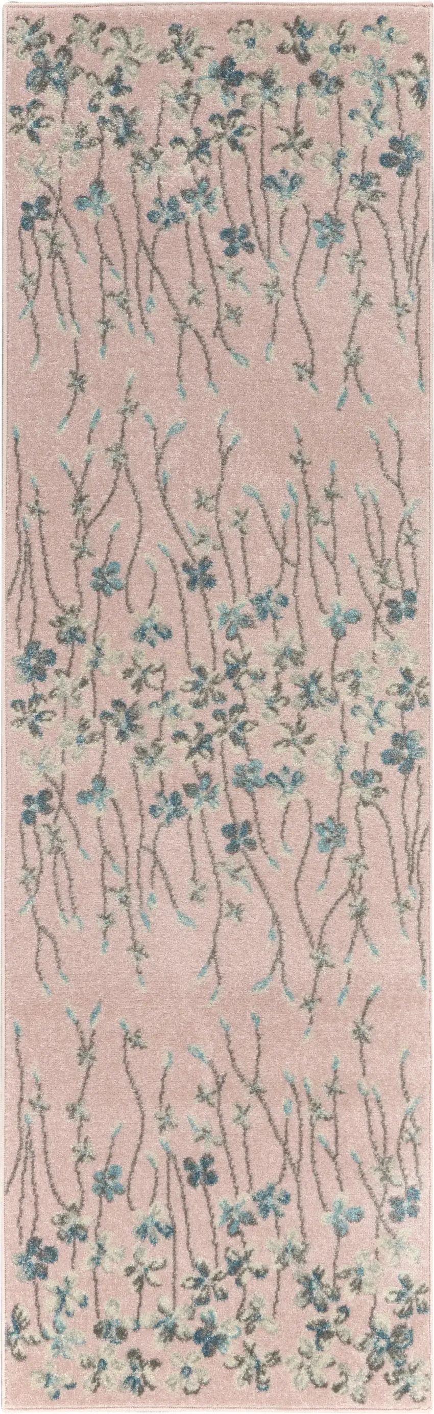 7' Pink Gray and Blue Floral Vines Runner Rug Photo 2