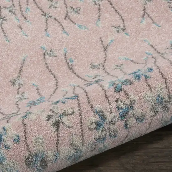 7' Pink Gray and Blue Floral Vines Runner Rug Photo 6