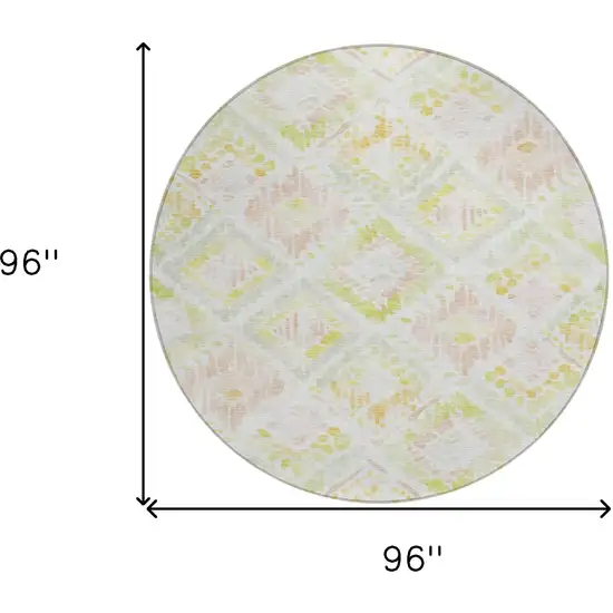 8' Pink Green And Beige Round Geometric Washable Indoor Outdoor Area Rug Photo 9
