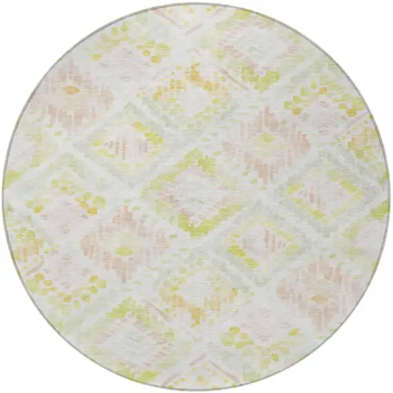 8' Pink Green And Beige Round Geometric Washable Indoor Outdoor Area Rug Photo 6