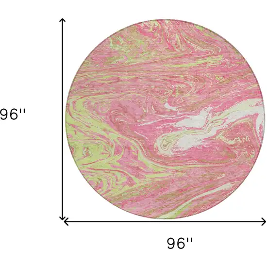 8' Pink Green And Ivory Round Abstract Washable Indoor Outdoor Area Rug Photo 9