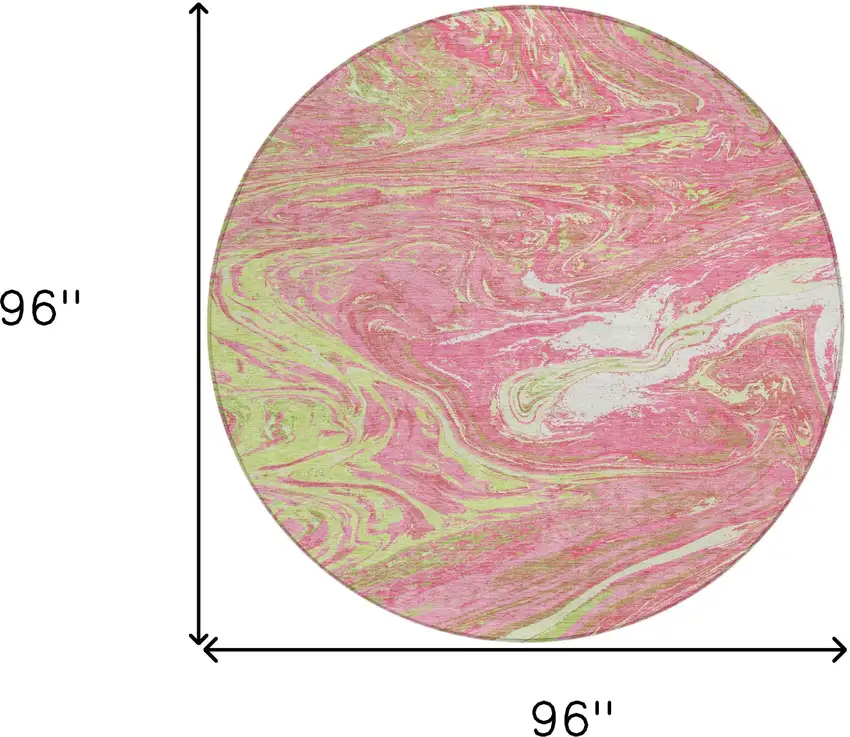 8' Pink Green And Ivory Round Abstract Washable Indoor Outdoor Area Rug Photo 9