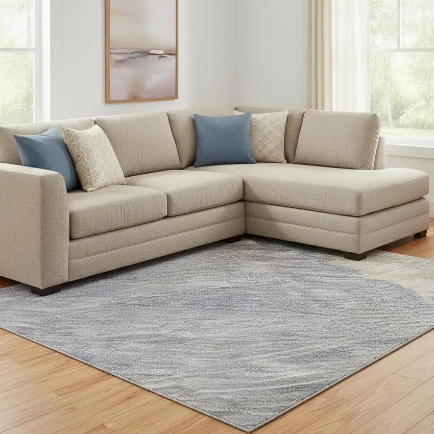 8' Pink Ivory And Beige Abstract Washable Area Rug With UV Protection Photo 2