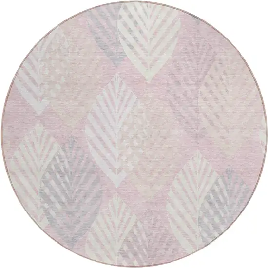 8' Pink Ivory And Beige Round Floral Washable Indoor Outdoor Area Rug Photo 1