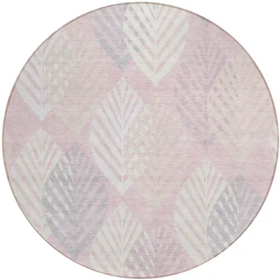 8' Pink Ivory And Beige Round Floral Washable Indoor Outdoor Area Rug Photo 1