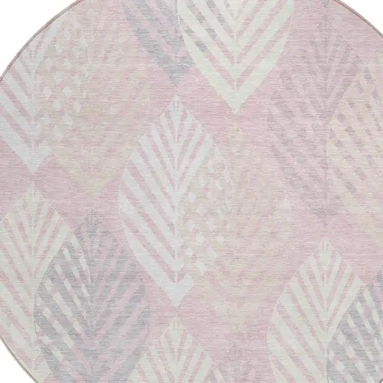 8' Pink Ivory And Beige Round Floral Washable Indoor Outdoor Area Rug Photo 6