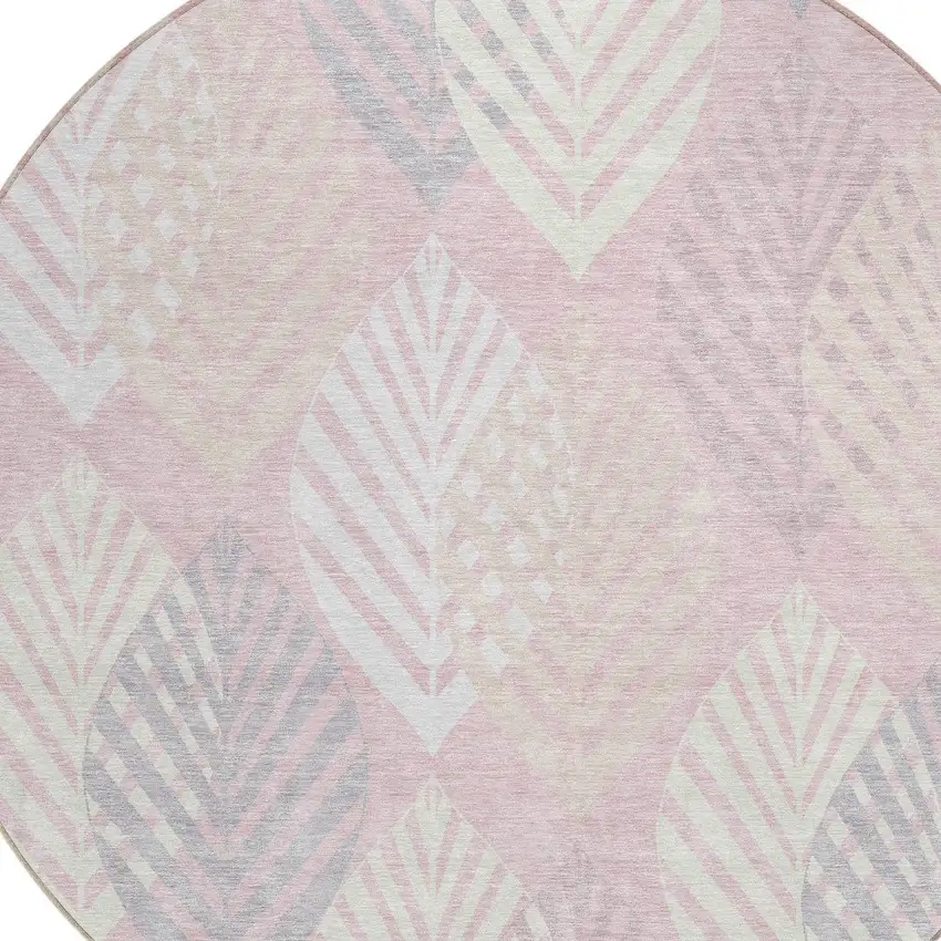 8' Pink Ivory And Beige Round Floral Washable Indoor Outdoor Area Rug Photo 6