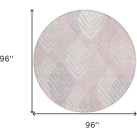 8' Pink Ivory And Beige Round Floral Washable Indoor Outdoor Area Rug Photo 9