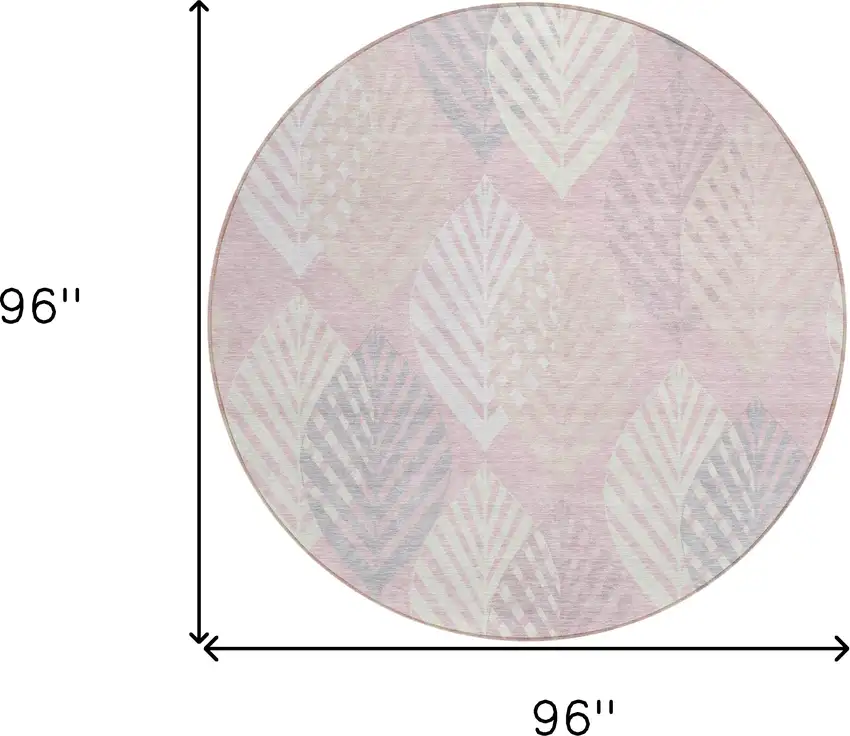 8' Pink Ivory And Beige Round Floral Washable Indoor Outdoor Area Rug Photo 9