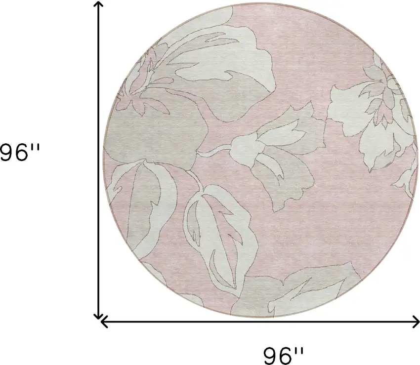 8' Pink Ivory And Beige Round Floral Washable Indoor Outdoor Area Rug Photo 3