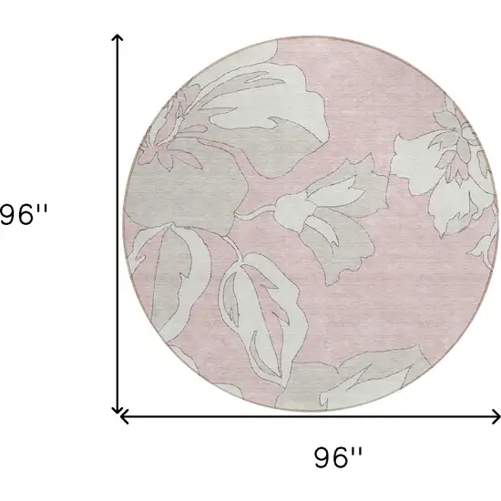 8' Pink Ivory And Beige Round Floral Washable Indoor Outdoor Area Rug Photo 3