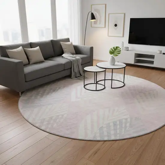 8' Pink Ivory And Blue Floral Washable Round Rug With UV Protection Photo 2
