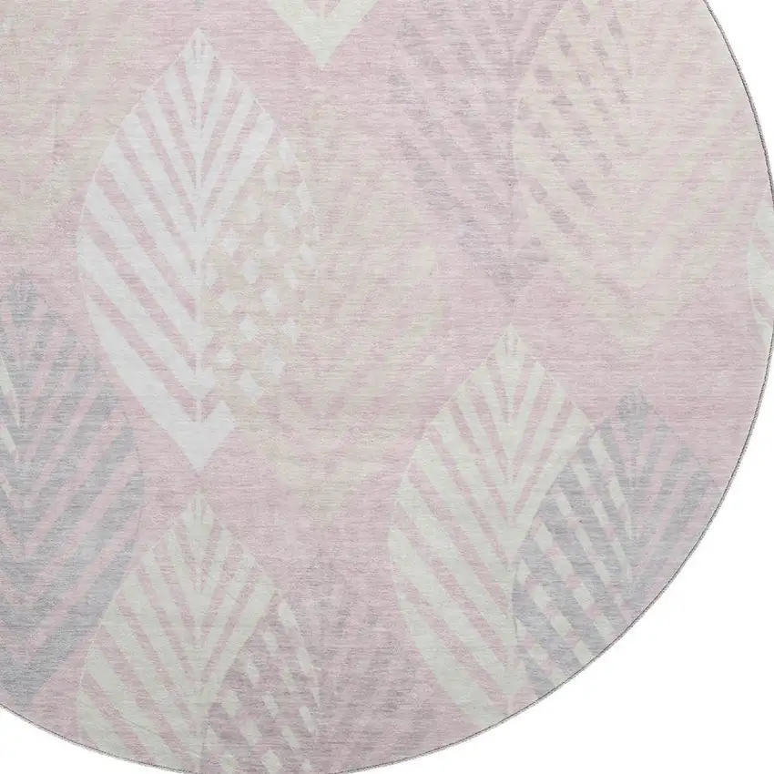 8' Pink Ivory And Blue Floral Washable Round Rug With UV Protection Photo 3