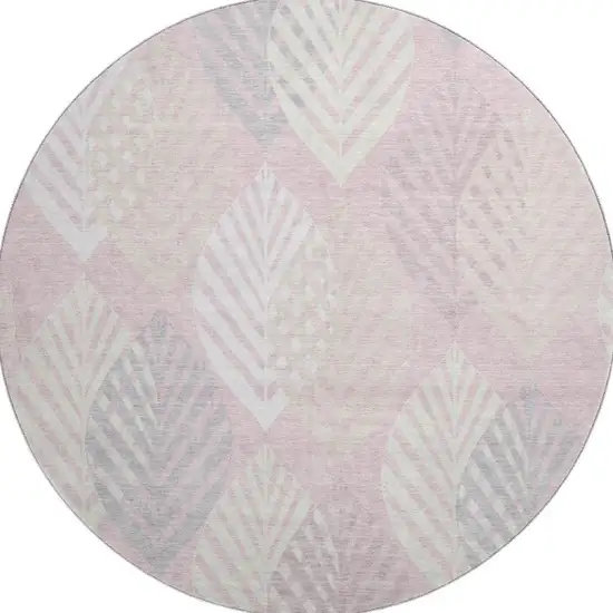 8' Pink Ivory And Blue Floral Washable Round Rug With UV Protection Photo 4