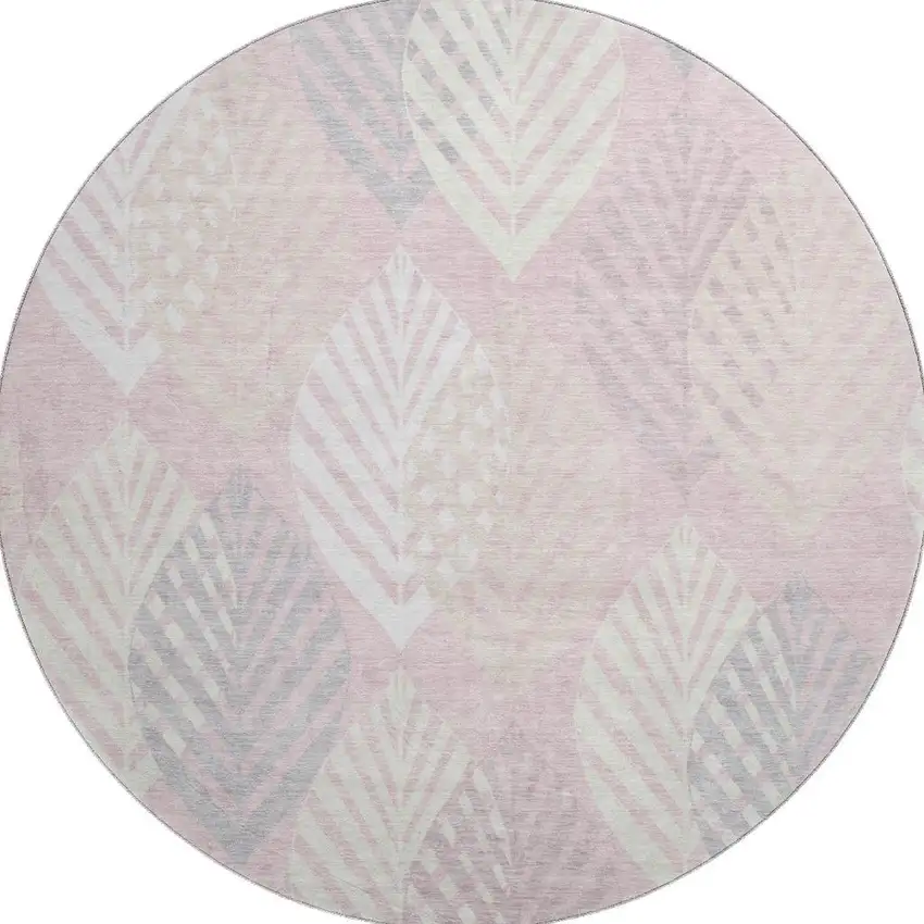 8' Pink Ivory And Blue Floral Washable Round Rug With UV Protection Photo 4