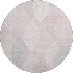 Photo of 8' Pink Ivory And Blue Floral Washable Round Rug With UV Protection