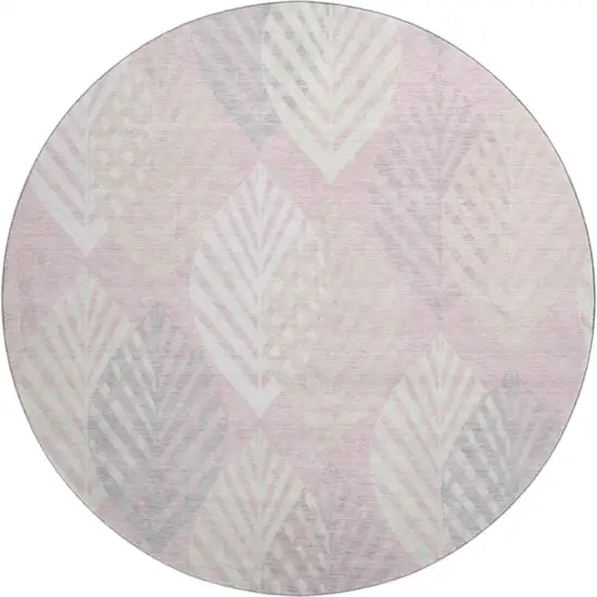 8' Pink Ivory And Blue Floral Washable Round Rug With UV Protection Photo 1