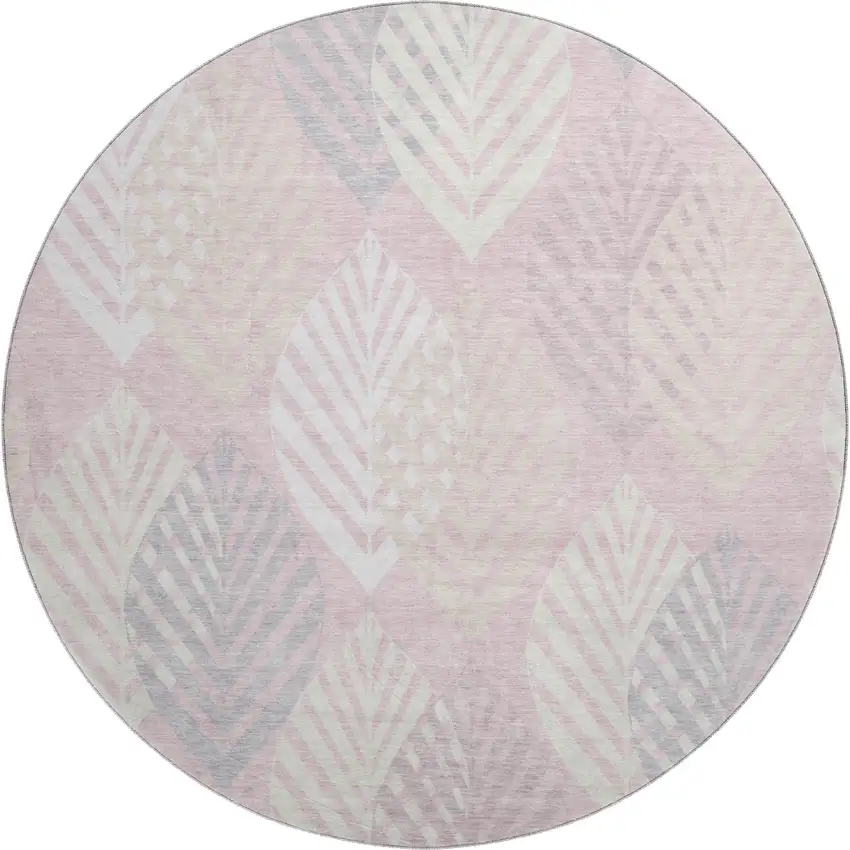 8' Pink Ivory And Blue Floral Washable Round Rug With UV Protection Photo 1
