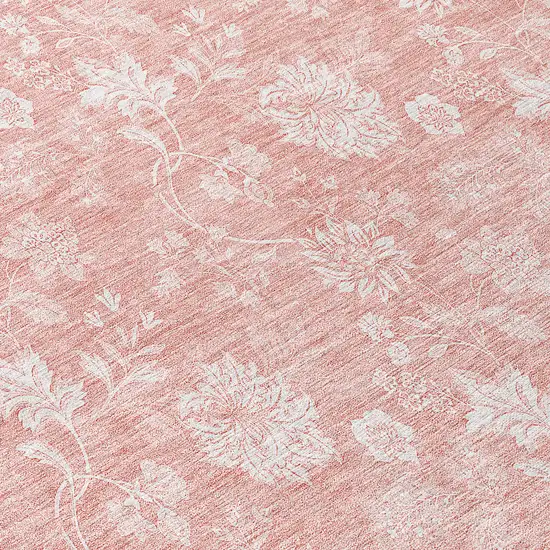 8' Pink Ivory And Blush Round Floral Washable Indoor Outdoor Area Rug Photo 8