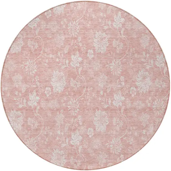 8' Pink Ivory And Blush Round Floral Washable Indoor Outdoor Area Rug Photo 5