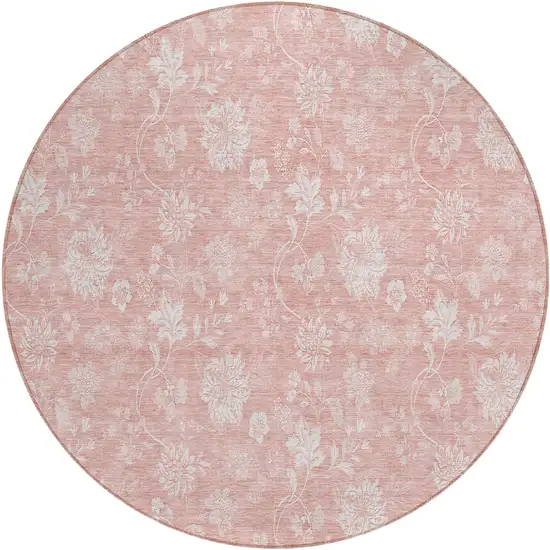 8' Pink Ivory And Blush Round Floral Washable Indoor Outdoor Area Rug Photo 2