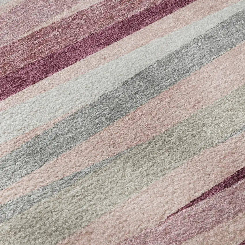 8' Pink Ivory And Blush Striped Washable Round Rug With UV Protection Photo 8