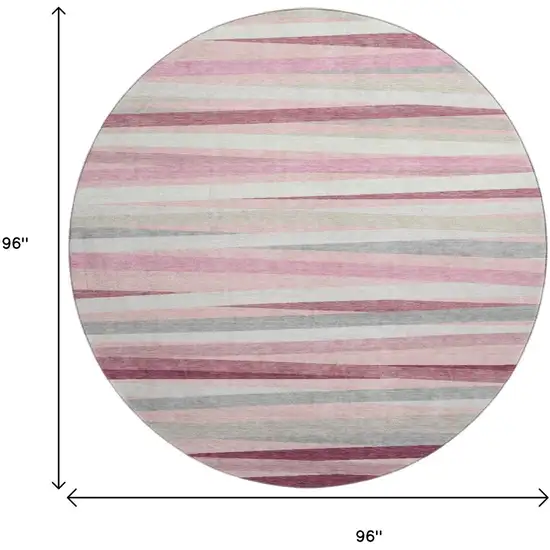 8' Pink Ivory And Blush Striped Washable Round Rug With UV Protection Photo 9