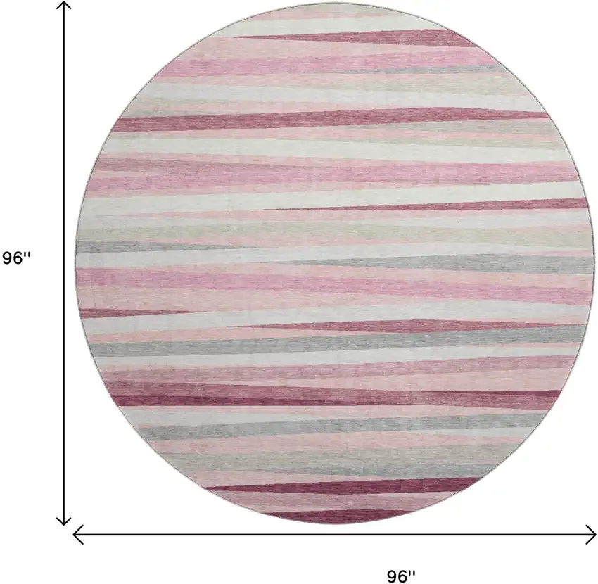 8' Pink Ivory And Blush Striped Washable Round Rug With UV Protection Photo 9