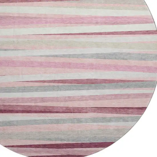 8' Pink Ivory And Blush Striped Washable Round Rug With UV Protection Photo 2
