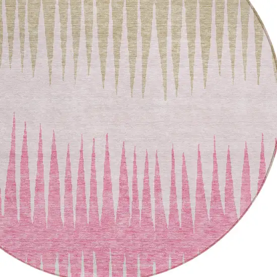 8' Pink Ivory And Brown Round Striped Washable Indoor Outdoor Area Rug Photo 5