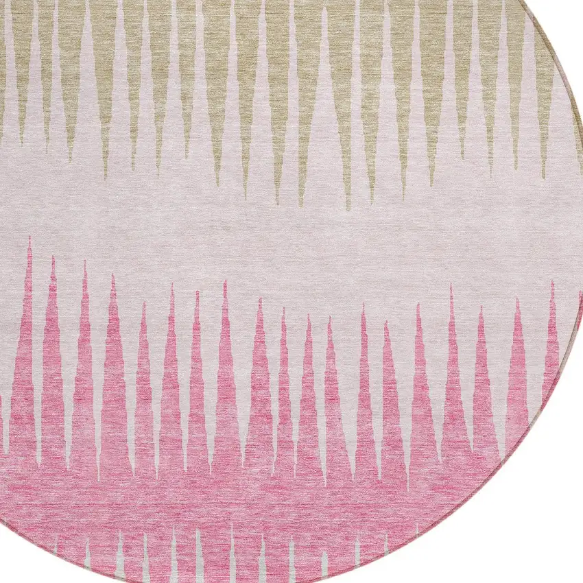 8' Pink Ivory And Brown Round Striped Washable Indoor Outdoor Area Rug Photo 5