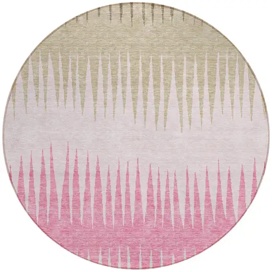 8' Pink Ivory And Brown Round Striped Washable Indoor Outdoor Area Rug Photo 6