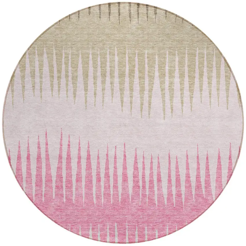 8' Pink Ivory And Brown Round Striped Washable Indoor Outdoor Area Rug Photo 6