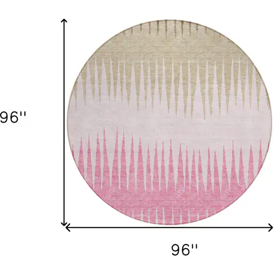8' Pink Ivory And Brown Round Striped Washable Indoor Outdoor Area Rug Photo 3