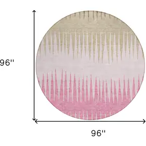 Photo of 8' Pink Ivory And Brown Round Striped Washable Indoor Outdoor Area Rug