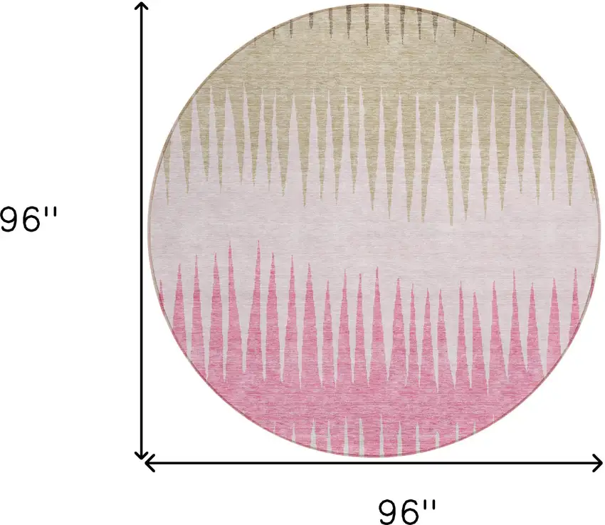8' Pink Ivory And Brown Round Striped Washable Indoor Outdoor Area Rug Photo 3
