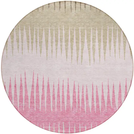 8' Pink Ivory And Brown Round Striped Washable Indoor Outdoor Area Rug Photo 2