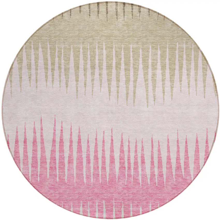 8' Pink Ivory And Brown Round Striped Washable Indoor Outdoor Area Rug Photo 2